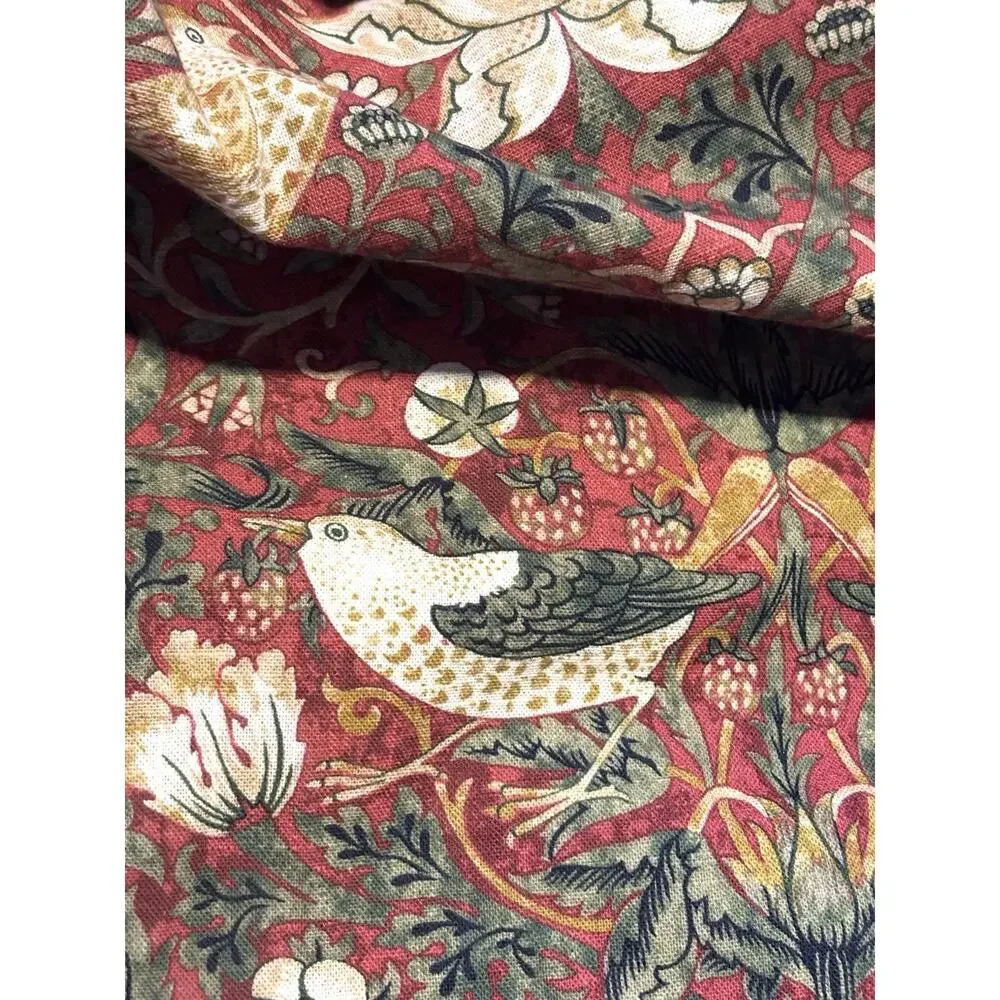 William Morris & Co Strawberry Thief Table Runner Red Olive Green Fringe 16x90”